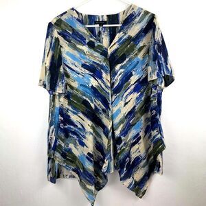 H by Halston colorful blue short-sleeve blouse- 16